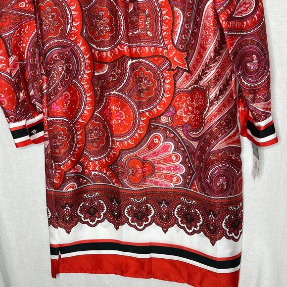 Lauren Ralph Lauren NEW Red Satin Paisley Midi Dress Size 2 Button Neckline - Picture 7 of 12